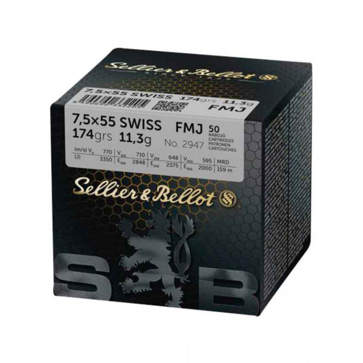 Náboje 7,5x55 SWISS FMJ Sellier&Bellot 11,3g balení 50ks