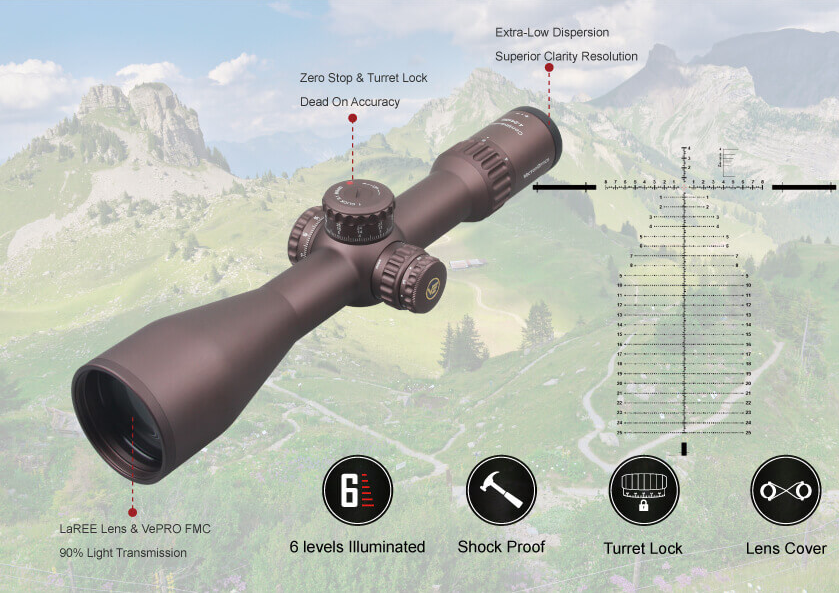 Puškohled VECTOR CONTINENTAL 34MM Riflescope 4-24X56 FFP - FDE č.10