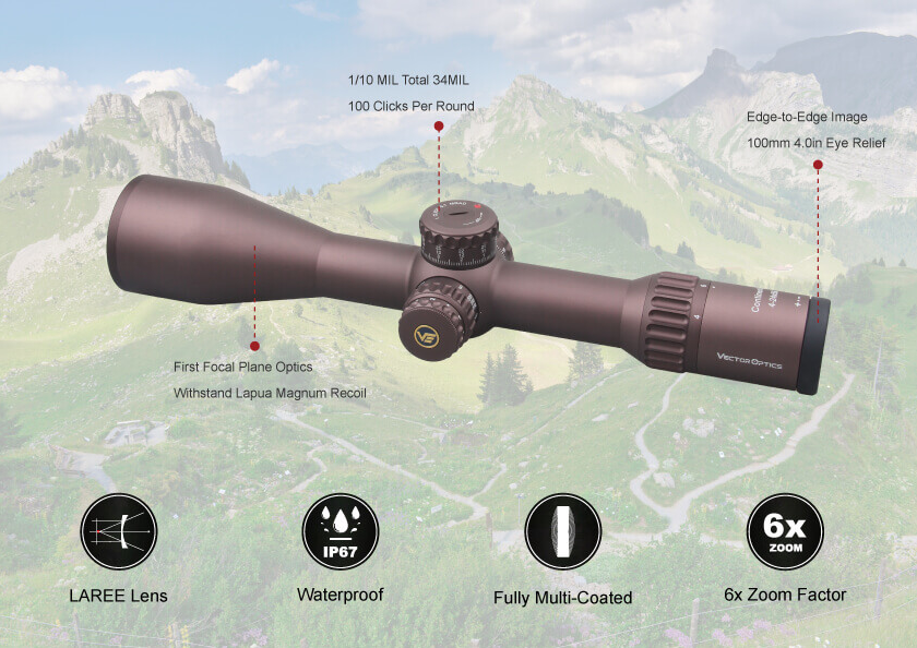 Puškohled VECTOR CONTINENTAL 34MM Riflescope 4-24X56 FFP - FDE č.12