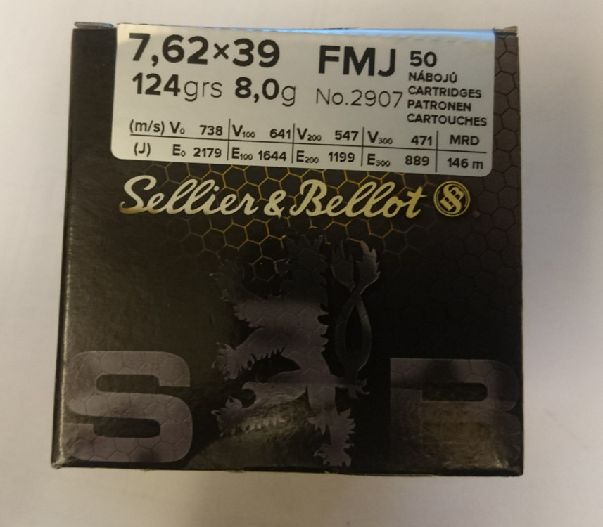 Náboje 7,62x39 FMJ 124gr Sellier&Bellot