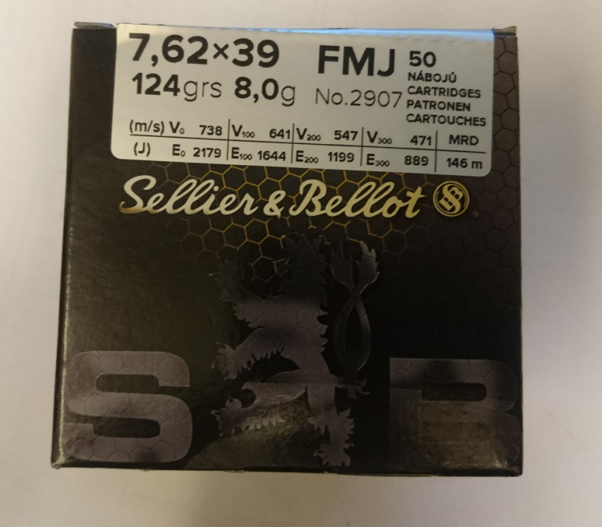 Náboje 7,62x39 FMJ 124gr Sellier&Bellot
